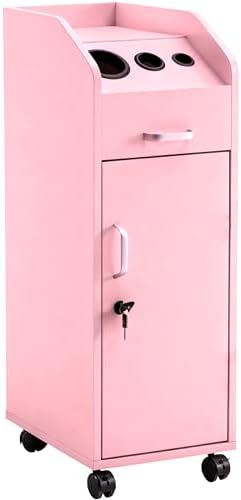 Hair Salon Storage Cart with Locable Wheels & 3 Hair Dryer Holders & 4 Drawers & Lock & 2 Keys, Rolling Salon Cart for Hair Stylist, Hairdresser, Beauty (Pink-) by Unknown