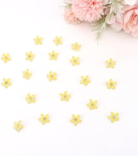YISSION Bright Yellow Mini Flower Hair Clips for Women & Girls, 20Pcs Glitter Floral Hair Barrettes with Crystal, Vibrant Hair Accessories for Wedding Prom Party Daily Hairstyling - Image 7