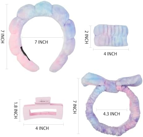 7 Pcs Spa Set, Facial Headband and Wristband Set, Skincare Accessories, College Style Girl Idea Gifts, Hair Accessories for Women and Girls（Tie Dye） - Image 6