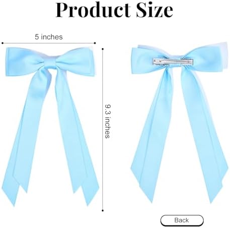2PCS Silky Satin Hair Bows Hair Clip Blue Hair Ribbon Ponytail Holder Accessories Slides Metal Clips Hair Bow for Women Girls Toddlers Teens Kids - Image 3