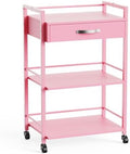 OmySalon Salon Trolley Cart with Wheels, Esthetician Cart with 1 Drawer & 2 Trays, Mobile Storage Organizer for Beauty Spa Massage Tattoo Esthetic Facial Tool Holder Station, Pink by OmySalon