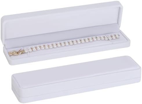 LETURE 2 Pieces Long Velvet Chain Necklace Gift Box Set, Bracelet Storage Case, Jewellry Display Box for Wedding, Engagement,Proposal, Birthday and Anniversary (White-2PCS) by LETURE
