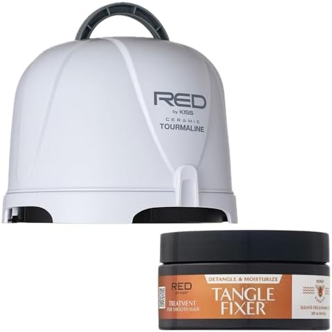 Red by Kiss 3000 Ceramic Tourmaline Professional Hood Dryer + Tangle Fixer with Honey & Keratin – Sulfate Free Intensive Detangler, Adjustable Height, Frizz Control, Shine Boost, Mango Peach Scent by REDbyKISS