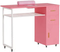 Manicure Table Nail Desk with Dust Collector & Wheels (Pink) by Oakvera
