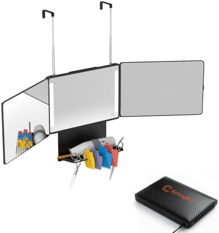 3 Way Mirror for Self Hair Cutting with Storage Shelf, LED Lights by Unknown