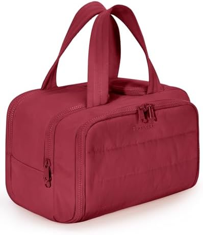 BAGSMART Travel Toiletry Bag, Puffy Toiletry Bag for Women, Wide-open toiletry bags for traveling, Large Travel Cosmetic Makeup Bag Organizer for Accessories,Toiletrie (Vintage Berry) by BAGSMART