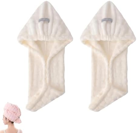 Ultra Absorbent Fast-Drying Hair Turban, Thickened Coral Fleece (Beige-2PCS) by Unknown