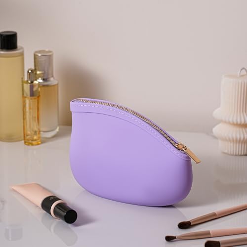 Small Silicone Makeup Bag Premium Purse Bag Multifunctional Essential Bag Zipper Pouch Water and Heat Resistant (Purple) - Image 3