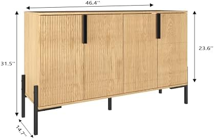 4 Doors Sideboard Buffet Cabinet with Adjustable Shelves, Modern Accent Sideboard with Golden Legs, Wide Storage Cabinet for Kitchen, LivingRoom,Natural - Image 2