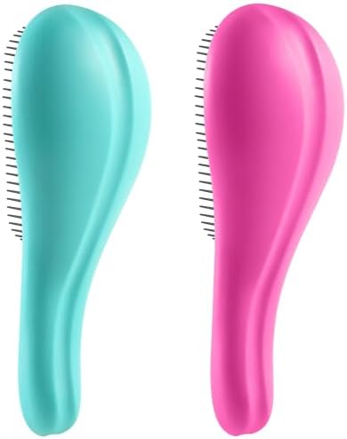 Detangling Hair Brush Set - 2 Pack Detangler Hairbrush with Ultra Soft Bristle for Effortless Tangle Removal - For Dry Wet Damaged Curly Hair for Men Women Girls Boys Kids - Pink & Green by Aussumy