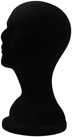 Foam Head Model for Wig and Hat Display, Flocked Mannequin Head Stand for Salon Styling, DIY Prop with Stable Base Black by WelcometoFianao