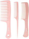 RHOS 3 Pieces Hair Comb Set for Women,Men-Wide Tooth Comb,Fine Tooth Rat Tail Comb,Medium Tooth Comb-Detangling Hair Combs for All Hair Types,Hair Styling Comb Set(Pink) by RHOS