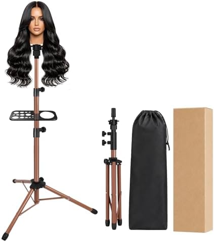 AliLeader Wig Stand Tripod with Tray 50 Inch Mannequin Head Stand Adjustable Wig Head Stand Wig Tripod Stand for Training Heads and Canvas Block Head (Mannequin Head Not Included,Latte) by AliLeader