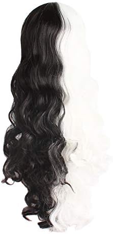 MapofBeauty Lolita Long Curly Clip on Ponytails Cosplay Wig, White/Black - Image 4