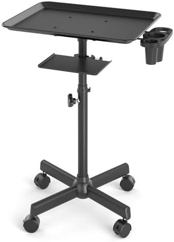Salon Tray Cart with Storage Platform, Aluminum Tattoo Tray with Wheels Adjustable Height Salon Tray Equipment Services Instrument Storage Tray Accessories for Salon and Spa, Black by ZHOOGE