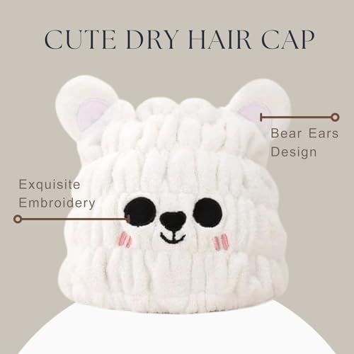 Microfiber Hair Towel Wrap for Kids, Snow Bear Toddler Quick Dry Cap - Image 3
