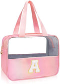 Initial Clear Makeup Bag Personalized Pink Clear Cosmetic Bag, Cute Large Make Up Bags Organizer Bag, Travel Toiletry Bag for Women Girl Gifts A (Pink) by junesters