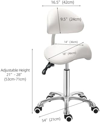 Antlu Saddle Stool Chair with Back Ergonomic Rolling Esthetician Seat for Salon Tattoo Shop Spa Dentist Clinic (Adjustable Backrest, White) - Image 3