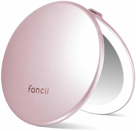 Fancii Taylor LED Lighted Travel Makeup Mirror, Rechargeable with 10x/1x Magnifying & 3 Light Settings - Compact, Portable, Large 5” Wide Hand Mirror for Handbag and Purses (Rose Gold) by Fancii