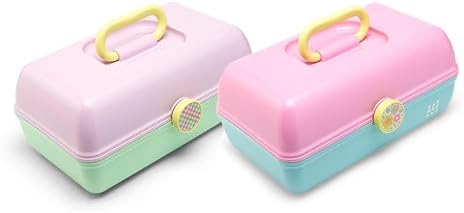 Caboodles On-The-Go Girl Makeup Storage Box 2-Pack, Two-Tone Pink/Light Blue and Lavender/Light Green, Hard Plastic Makeup Organizer Box, Built-In Mirror, Secure Latch for Safe Travel - Image 2