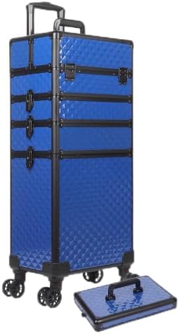 5 in 1 Rolling Makeup Train Case Professional Cosmetic Trolley Large Storage Organizer on Wheels for Hairstylist Artist Nail Beauty Salon Barber Blue by Unknown