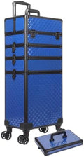 5 in 1 Rolling Makeup Train Case Professional Cosmetic Trolley Large Storage Organizer on Wheels for Hairstylist Artist Nail Beauty Salon Barber Blue by Unknown