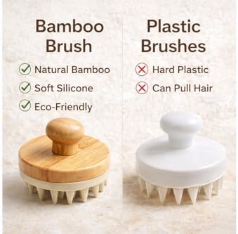 Scalp Massager Shampoo Brush - Soft Silicone Scalp Scrubber for Hair Growth & Dandruff Removal - Natural Bamboo Handle Deep Scalp Cleansing Brush for Men & Women - Image 5