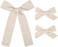 DEEKA Beige Cotton Linen Hair Bows 2 Sizes 5"&3.5" Soft Hair Bow set for Toddler Girls Long Ponytail Knot Bows Alligator Clip Hair Accessories for Little School Girls (Beige) by DEEKA