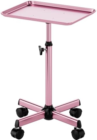 Salon Tray Cart Rolling Tray Spa Tray,Tattoo Tray Dental Tray Height Adjustable,Salon Tray on Wheels Premium Metal Rolling Trolley,Pink by LWADALN