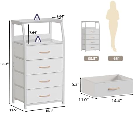 Furnulem Tall Nightstand with 4 Fabric Drawers, Small Dresser for Bedroom - Image 3