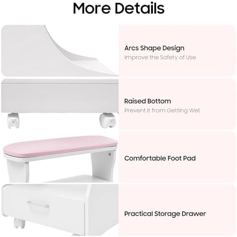 Pedicure Foot Rest Trolley with Wheels and Drawer - Image 6