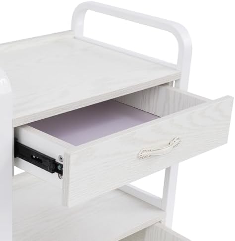 Beauty Salon Utility Trolley Cart, Movable Beauty Organizer Portable High Capacity Luggage Trolley Cart Free Standing Esthetician Rolling Makeup Carts w/4 Wheels for Beauty Spa Massage (White) - Image 4