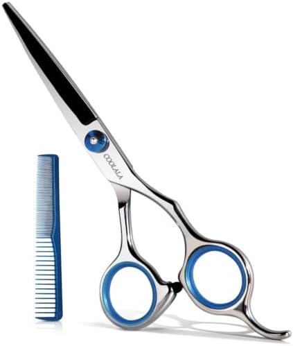COOLALA Stainless Steel Hair Cutting Scissors 6.5 Inch Hairdressing Razor Shears Professional Salon Barber Haircut Scissors, One Comb Included, Home Use for Man Woman Adults Kids Babies by COOLALA