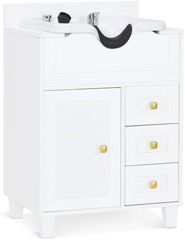 BarberPub Storage Shampoo Station with Bowl & Cabinet 7131 (All White) by BarberPub