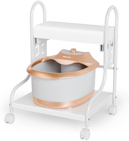 OmySalon Pedicure Cart Foot Bath Trolley, Adjustable Height Salon Trolley with PU Cushion, Portable Nail Esthetician Cart for Manicure & Foot Massage, Beauty Spa Supplies with Locking Wheels (White) - Image 2