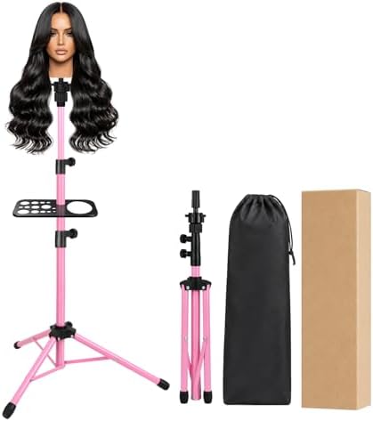 AliLeader 50 Inch Wig Stand Tripod with Tray - Adjustable Mannequin Head Stand Wig Tripod Stand Wig Head Stand Tripod for Training Heads and Canvas Block Head (Mannequin Head Not Included,Pink) by AliLeader