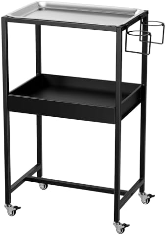 POARMEEY 2-Tier Stainless Steel Tray Tattoo Cart with Wheels by POARMEEY