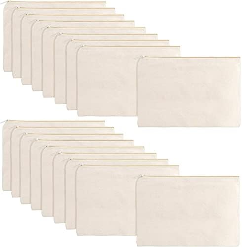 meekoo 16 Pcs Blank Canvas Zipper Pouch Pencil Bag Bulk, M, Beige by meekoo