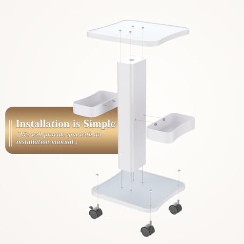 Upgrade Esthetician Beauty Trolley Cart with Wheels and 2 Trays, 4 Tier Beauty Rolling Cart, Spa Salon, Beauty Machine Trolley, Load 135lbs, 26.7 x 13.8 x 15 inch - Image 6