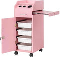 Hair Salon Storage Cart with Locable Wheels & 3 Hair Dryer Holders & 4 Drawers & Lock & 2 Keys, Rolling Salon Cart for Hair Stylist, Hairdresser, Beauty (Pink) by Unknown