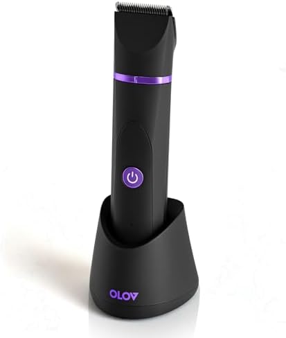 OLOV Electric Body Hair Trimmer - Groin Trimmer for Men - Bikini Trimmer Women - Wet/Dry Shaver Groomer, Replaceable Ceramic Blade Heads, USB Recharge Dock, Waterproof Hygiene Razor, Black Violet by OLOV