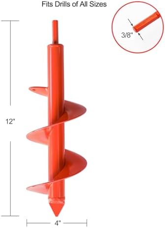 MAXCCINO Auger Drill Bit for Planting 4"(D) x12(L), Garden Ground Earth Spiral Drill Bit for 3/8" Hex Drive Drill, for Post Hole Digger Bulb Bedding Digging Plant Rapid Planter - Image 2