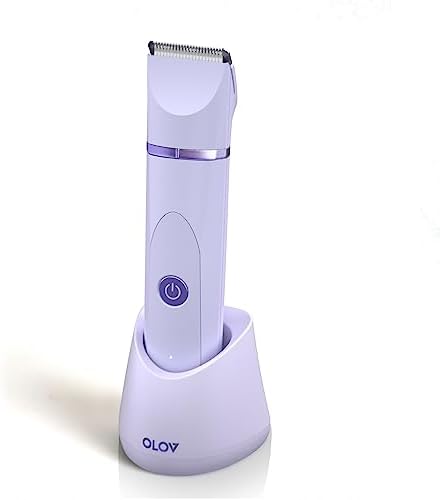 OLOV Electric Body Hair Trimmer - Groin Trimmer for Men - Bikini Trimmer Women - Wet/Dry Shaver Groomer, Replaceable Ceramic Blade Heads, USB Recharge Dock, Waterproof Hygiene Razor, Purple by OLOV