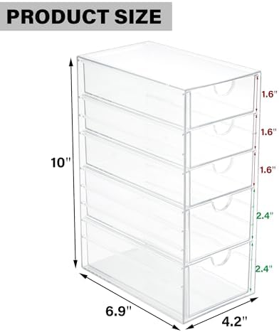 Prsildan Hair Accessories Organizer Acrylic Drawer with 5 Small Drawers - Image 3