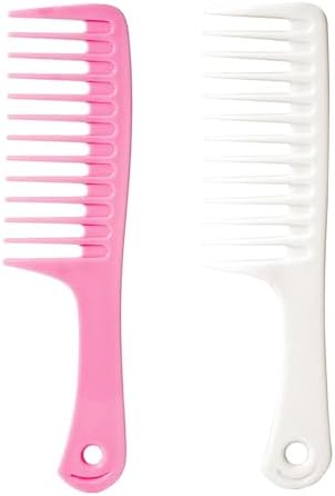 2PCS Wide Tooth Comb for Curls, Large Tooth Detangling Comb for Women & Men Wet & Dry Curly Hair(White-Pink) by Fgail