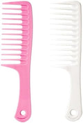2PCS Wide Tooth Comb for Curls, Large Tooth Detangling Comb for Women & Men Wet & Dry Curly Hair(White-Pink) by Fgail