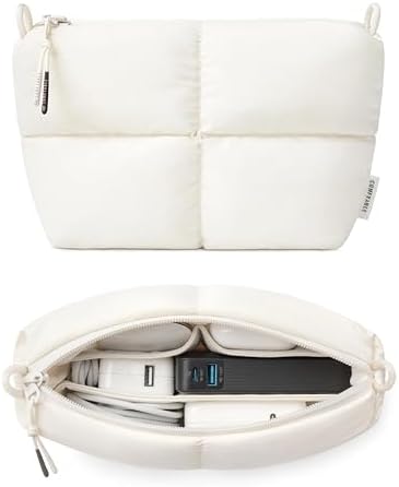 Comfyable Puffy Electronics Organizer Travel Case, Cute Tech Pouch for Women Men, Cable Storage Bag for Charger, Phone, Power Bank, Cord, Compact Tech Accessories Pouch, Rice by Comfyable