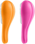Detangling Hair Brush Set - 2 Pack Detangler Hairbrush with Ultra Soft Bristle for Effortless Tangle Removal - For Dry Wet Damaged Curly Hair for Men Women Girls Boys Kids - Orange & Pink by Aussumy