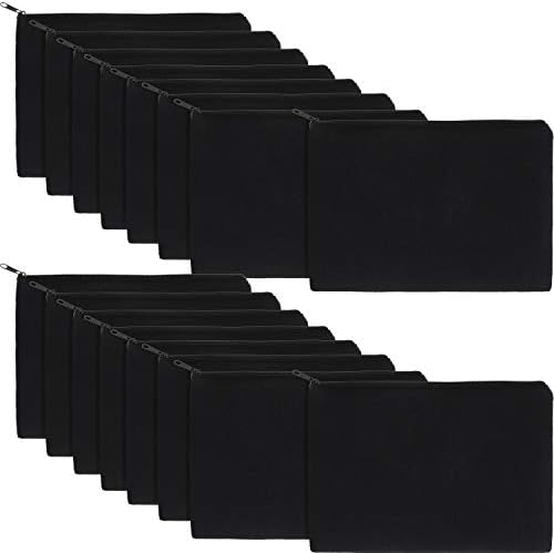 meekoo 16 Pcs Blank Canvas Zipper Pouch Pencil Bag Bulk, L, Black by meekoo