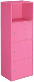 Xtra Storage Three-Door Cabinet with Shelf in Pink Wood Finish by ConvenienceConcepts